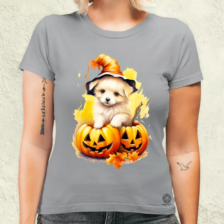 Halloween tök és kutyus v4 női póló