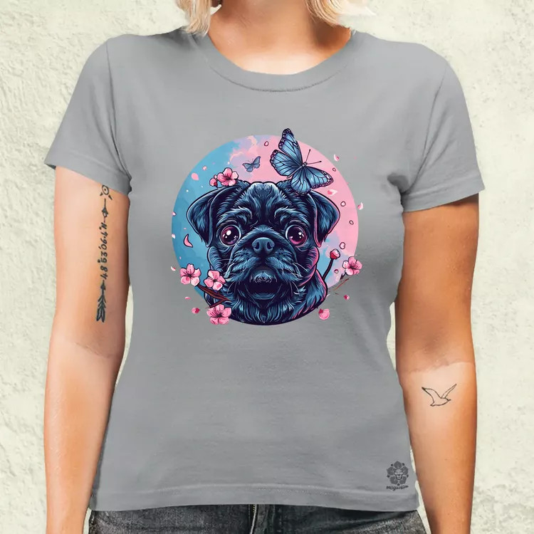 Mopsz és pillangó v1 női póló