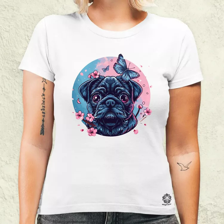 Mopsz és pillangó v1 női póló