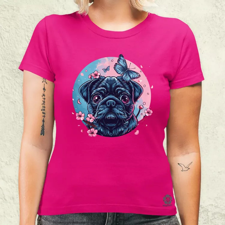 Mopsz és pillangó v1 női póló