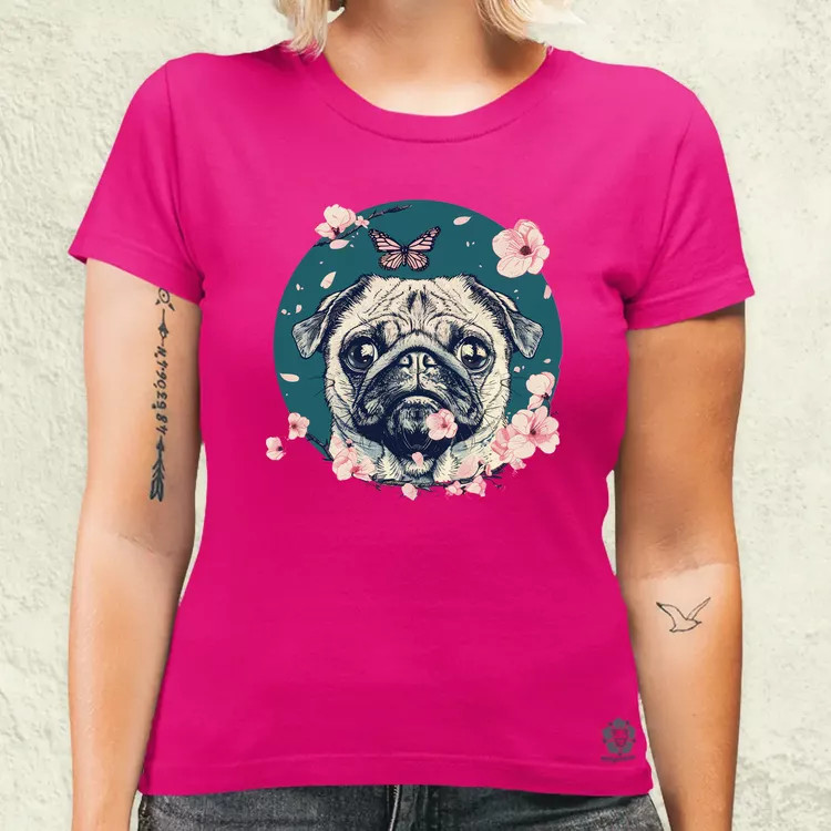 Mopsz és pillangó v2 női póló