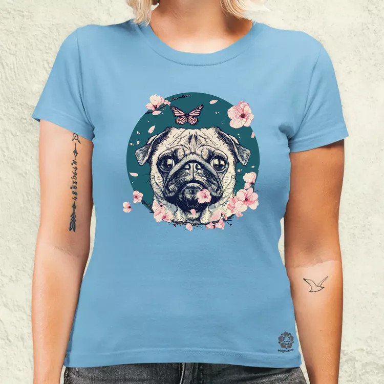 Mopsz és pillangó v2 női póló