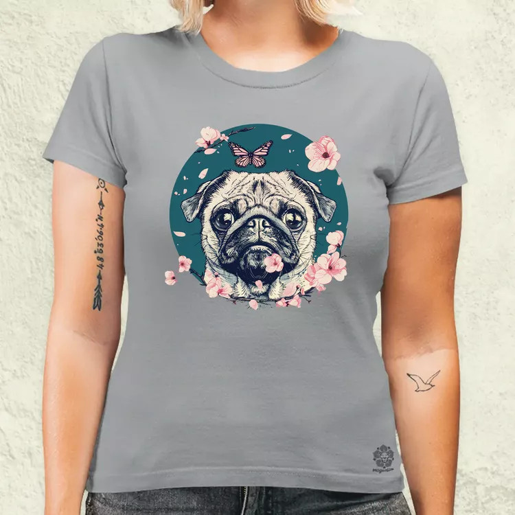 Mopsz és pillangó v2 női póló
