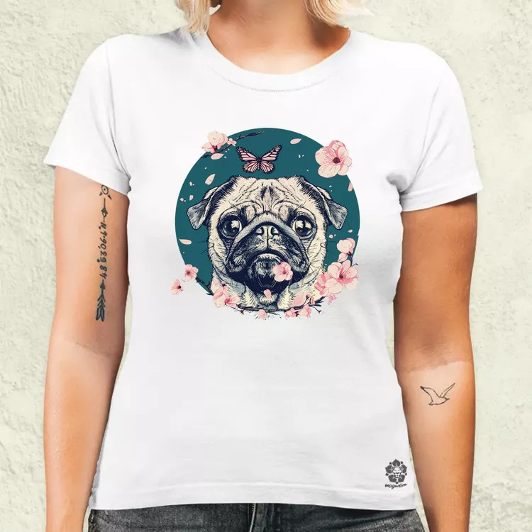 Mopsz és pillangó v2 női póló
