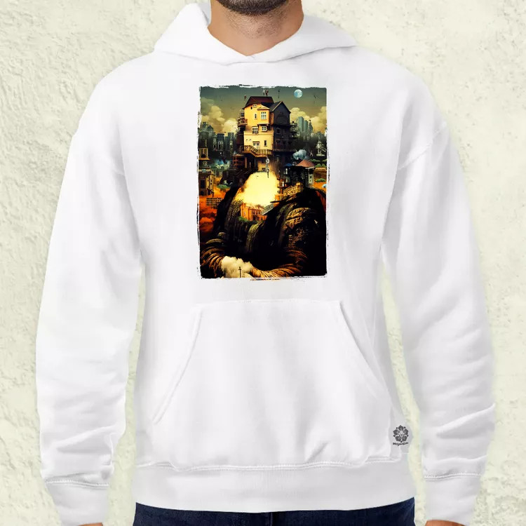 Pareidolia Mona Lisa város fantázia v2 férfi pulóver