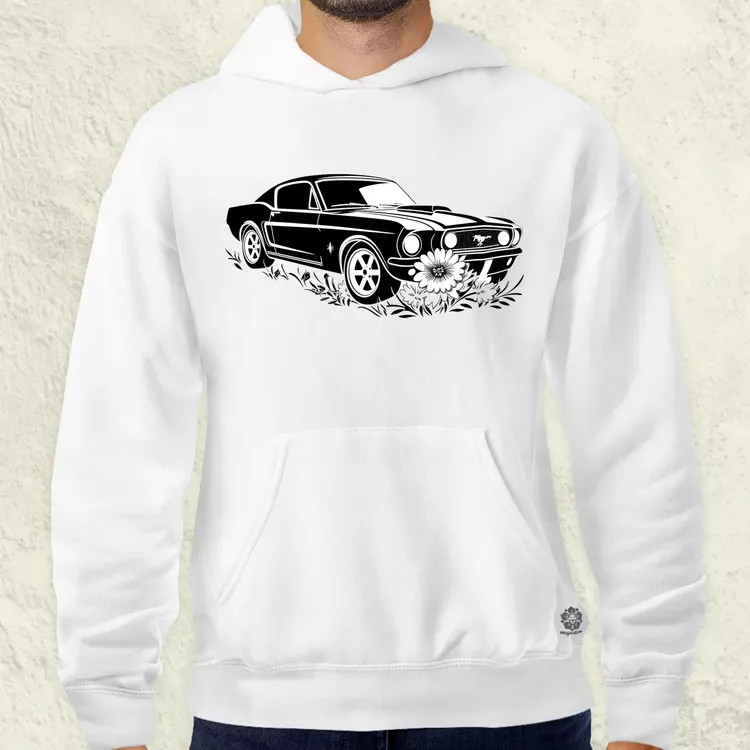 Mustang és virágok rajz v1 férfi pulóver