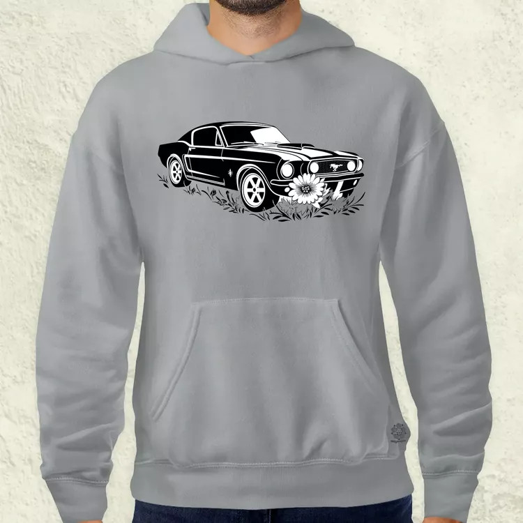 Mustang és virágok rajz v1 férfi pulóver