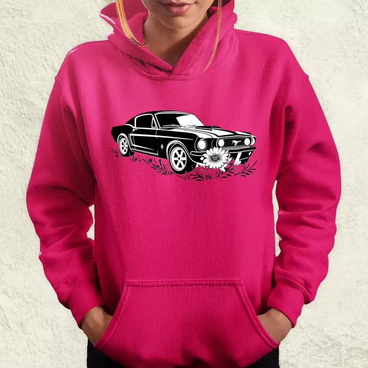 Mustang és virágok rajz v1 női pulóver