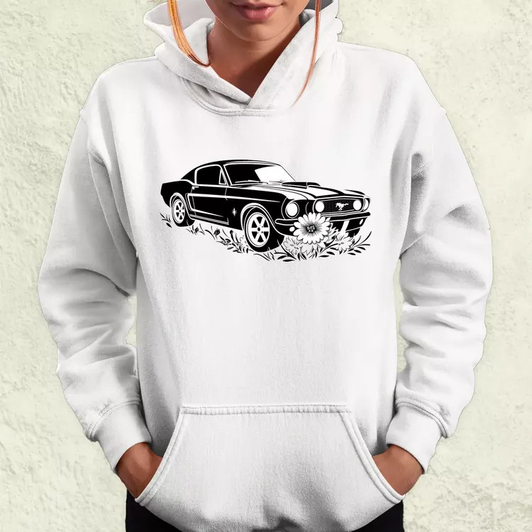 Mustang és virágok rajz v1 női pulóver