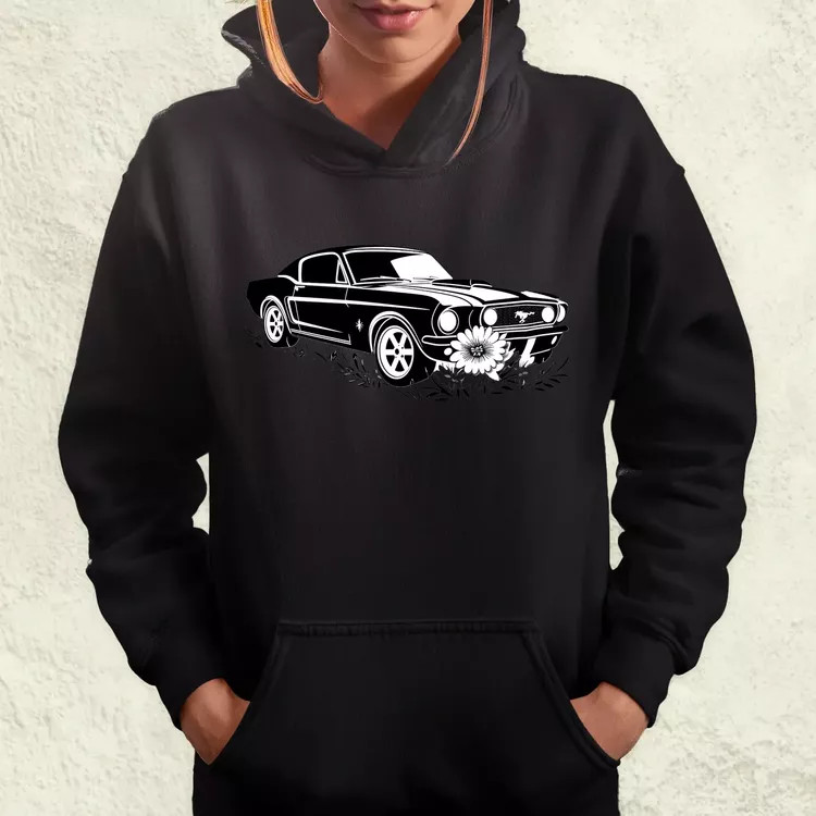 Mustang és virágok rajz v1 női pulóver
