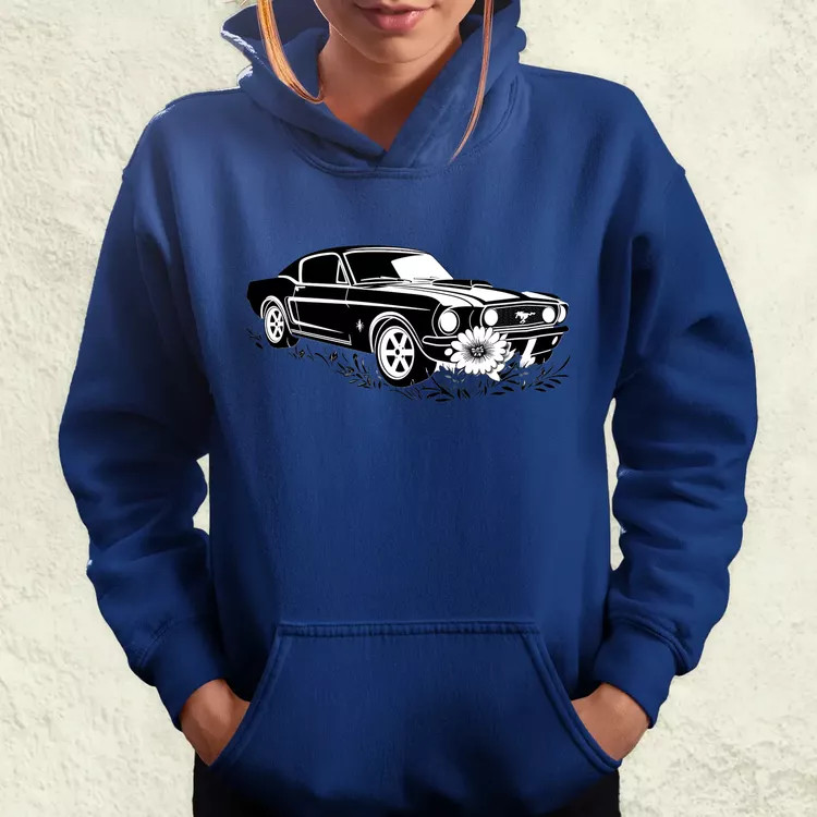 Mustang és virágok rajz v1 női pulóver
