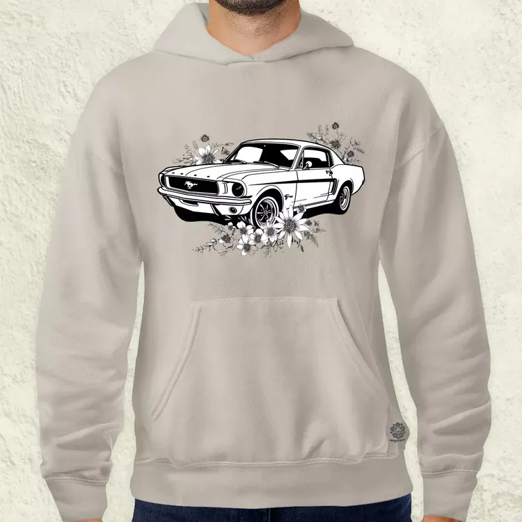 Mustang és virágok rajz v2 férfi pulóver
