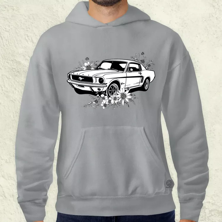 Mustang és virágok rajz v2 férfi pulóver