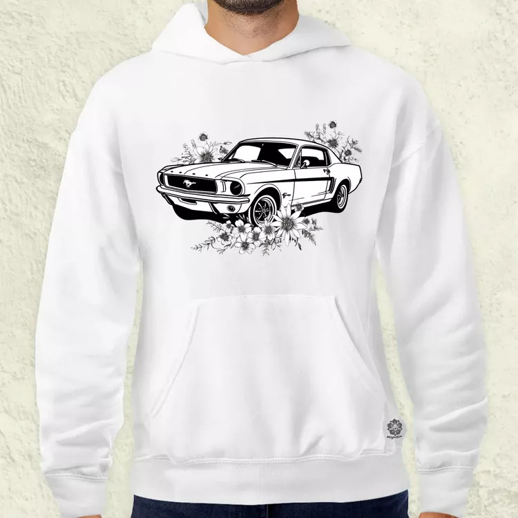 Mustang és virágok rajz v2 férfi pulóver