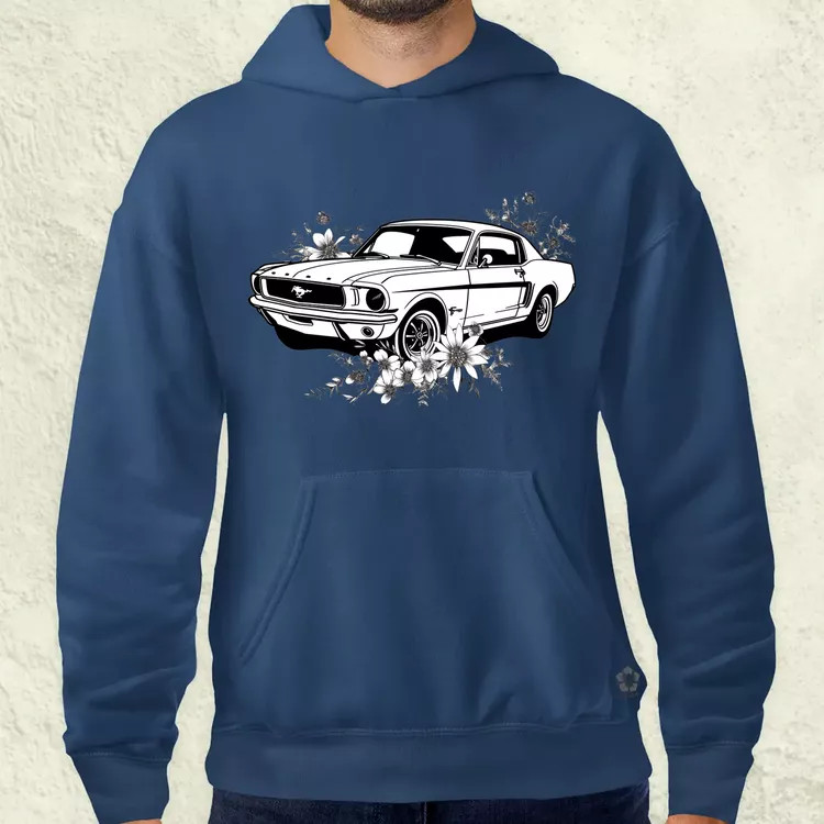Mustang és virágok rajz v2 férfi pulóver