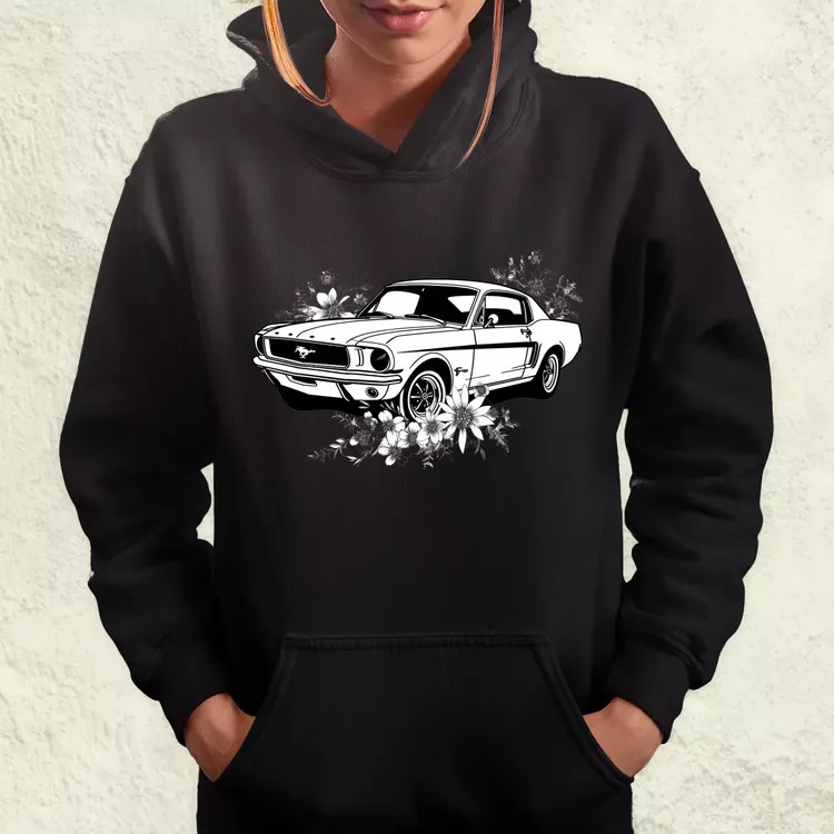 Mustang és virágok rajz v2 női pulóver