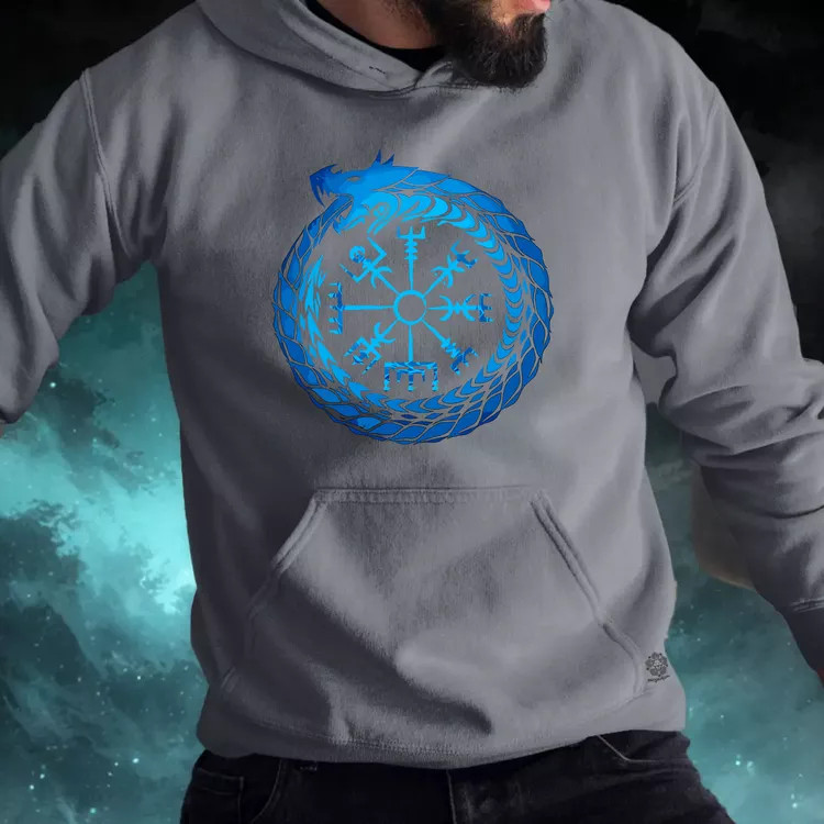 Jormungandr Vegvisir rúna férfi pulóver