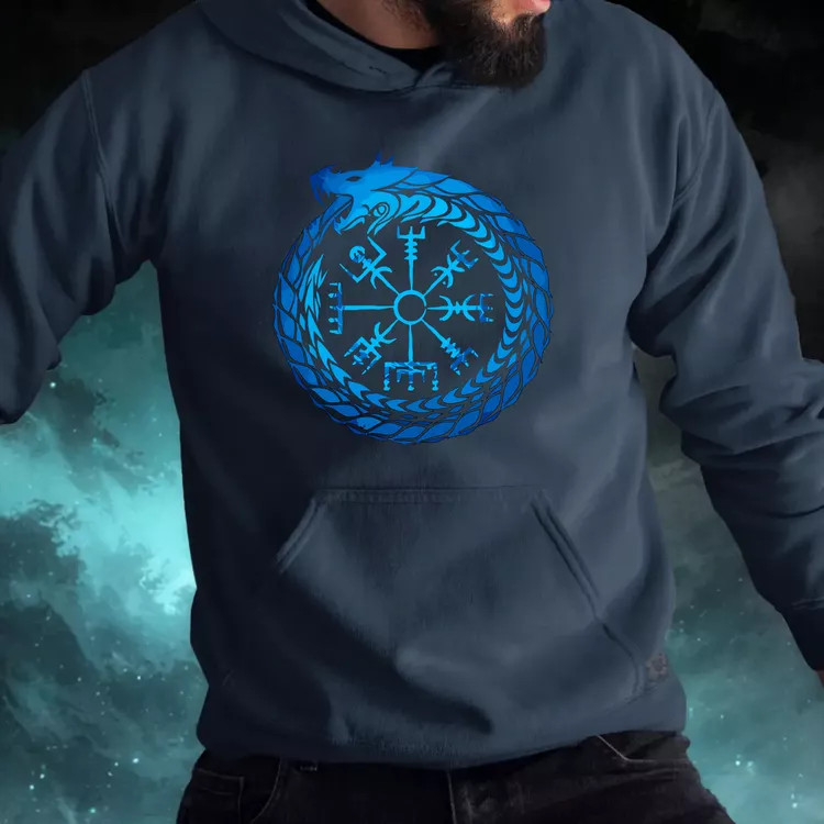 Jormungandr Vegvisir rúna férfi pulóver