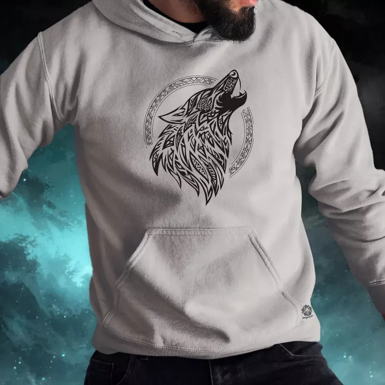 Rúna Fenrir fekete férfi pulóver