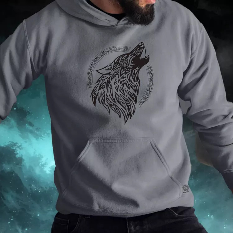 Rúna Fenrir fekete férfi pulóver