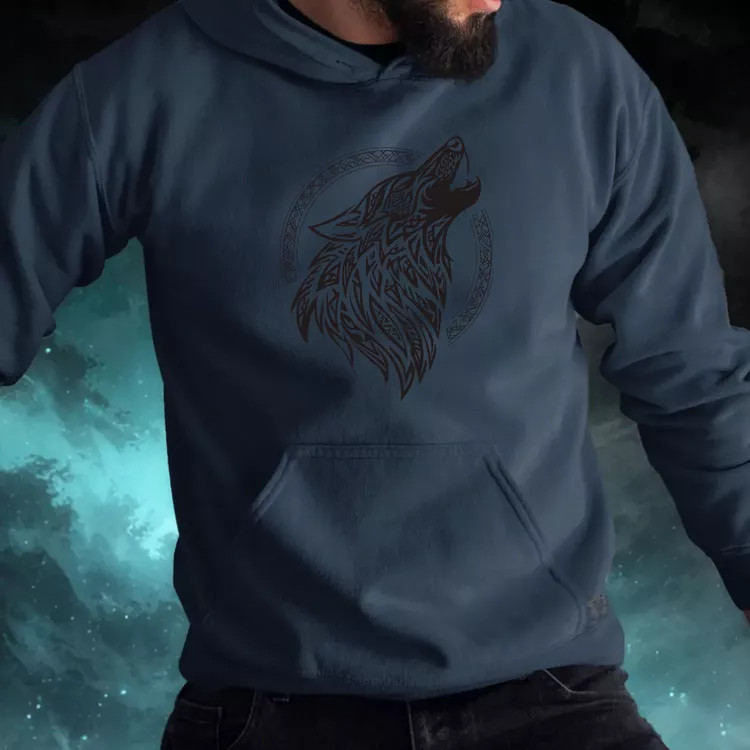 Rúna Fenrir fekete férfi pulóver