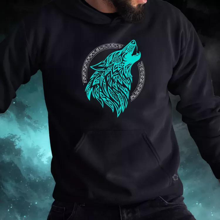 Rúna Fenrir türkiz férfi pulóver