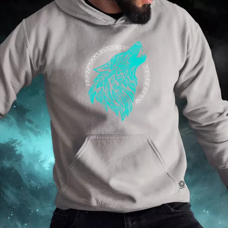 Rúna Fenrir türkiz férfi pulóver