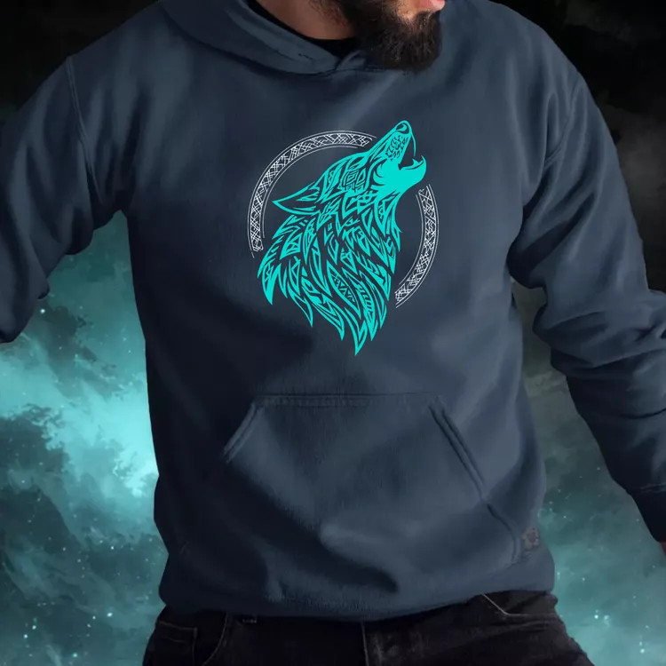 Rúna Fenrir türkiz férfi pulóver