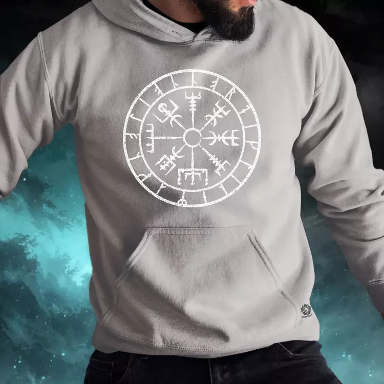 Vegvísir fehér férfi pulóver