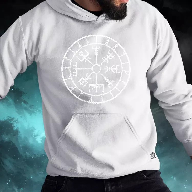 Vegvísir fehér férfi pulóver