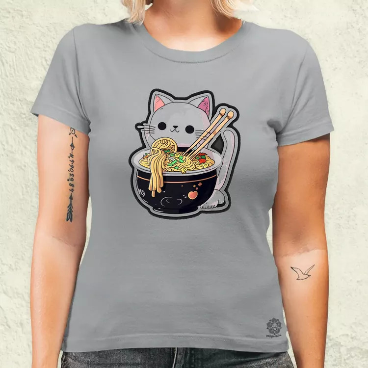 Kawaii rámen cica v3 női póló