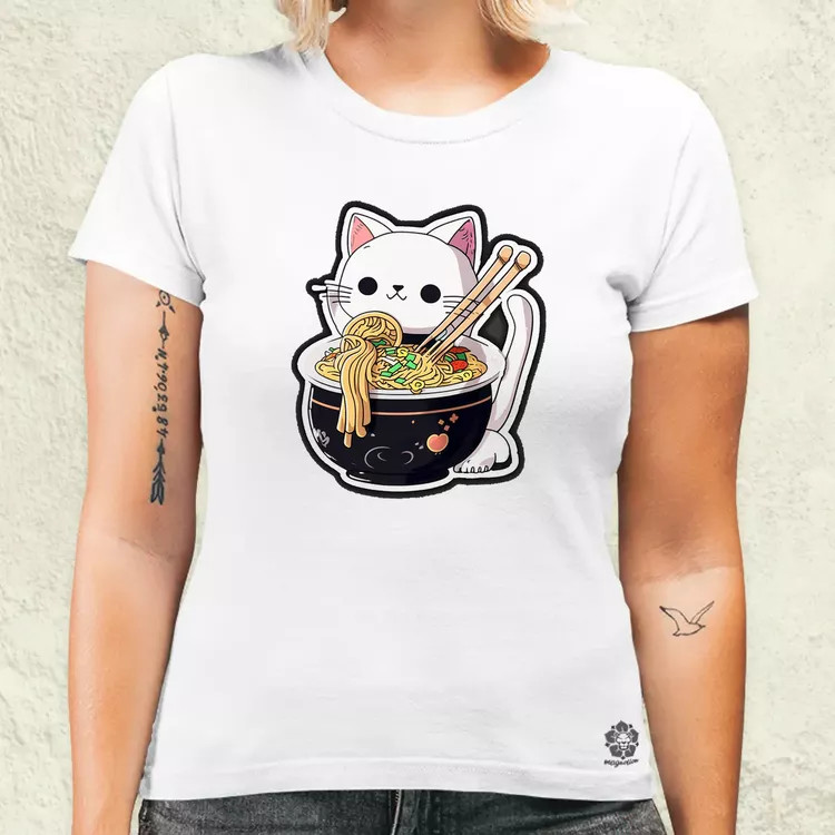 Kawaii rámen cica v3 női póló