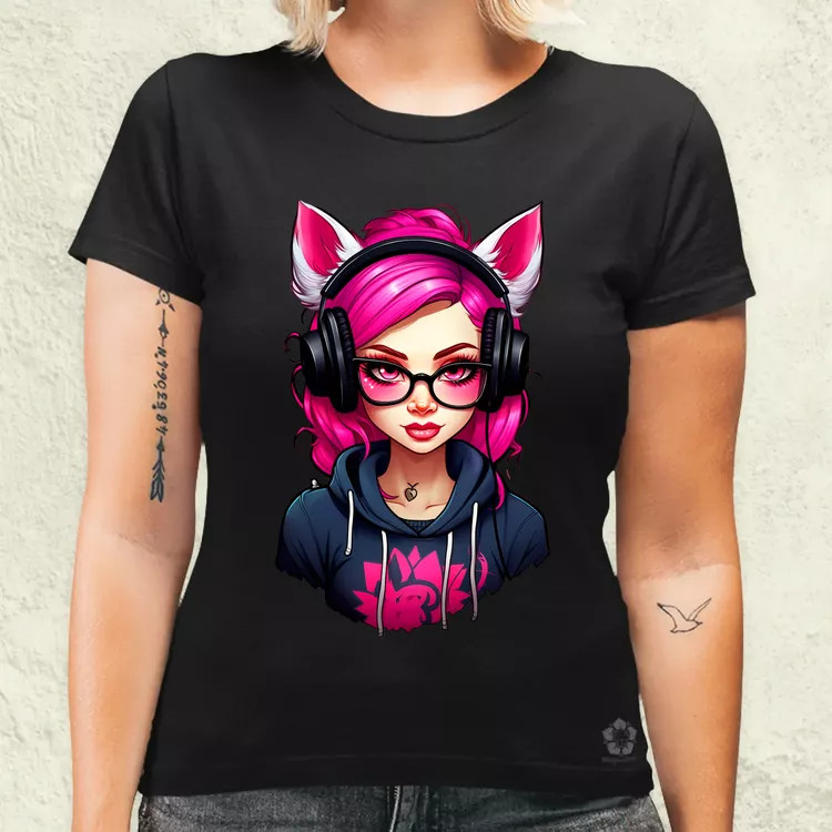 Pink gamer macskalány v2 női póló