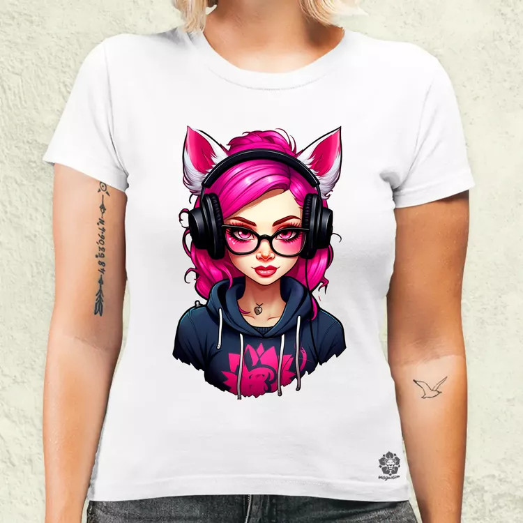 Pink gamer macskalány v2 női póló