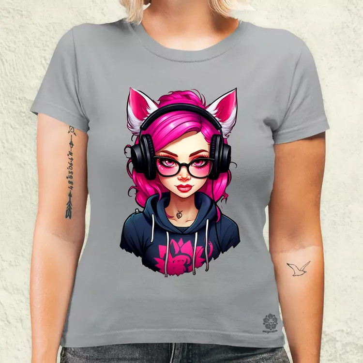 Pink gamer macskalány v2 női póló
