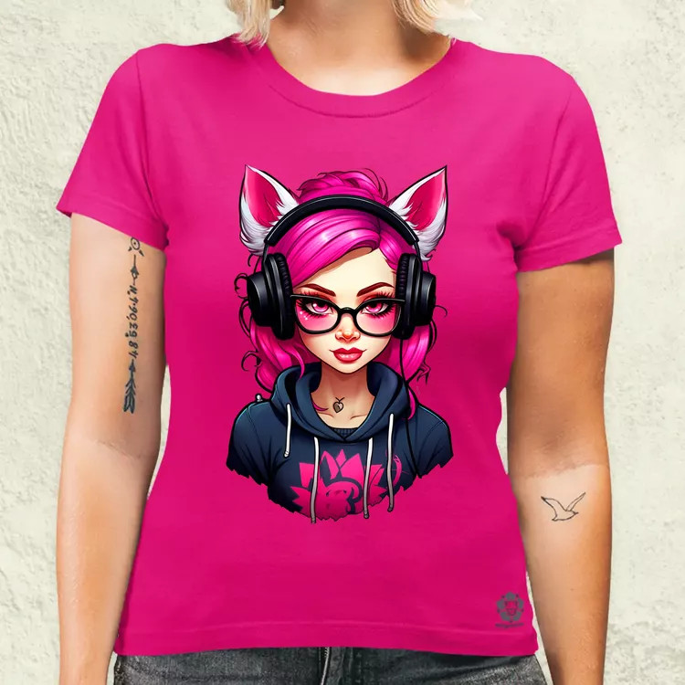 Pink gamer macskalány v2 női póló