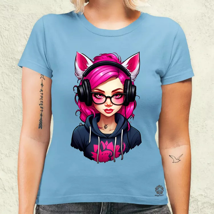 Pink gamer macskalány v2 női póló