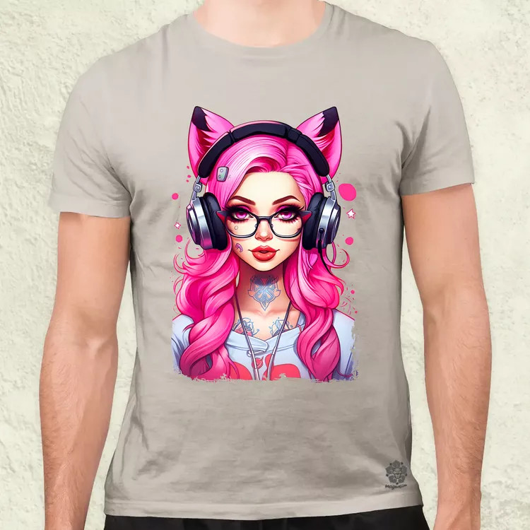 Pink gamer macskalány v4 férfi póló