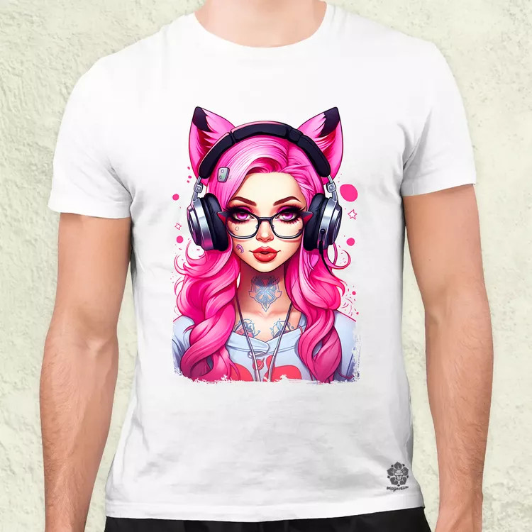 Pink gamer macskalány v4 férfi póló