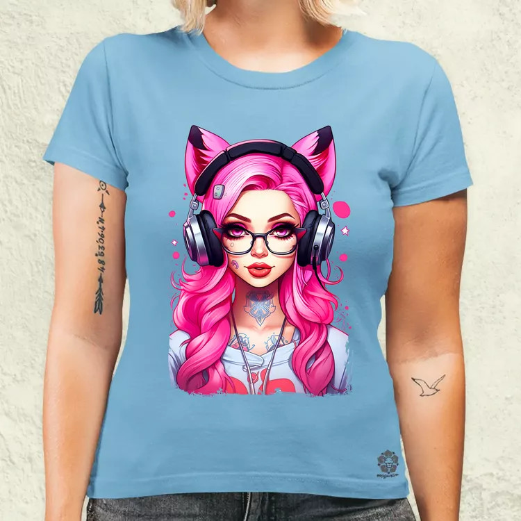 Pink gamer macskalány v4 női póló