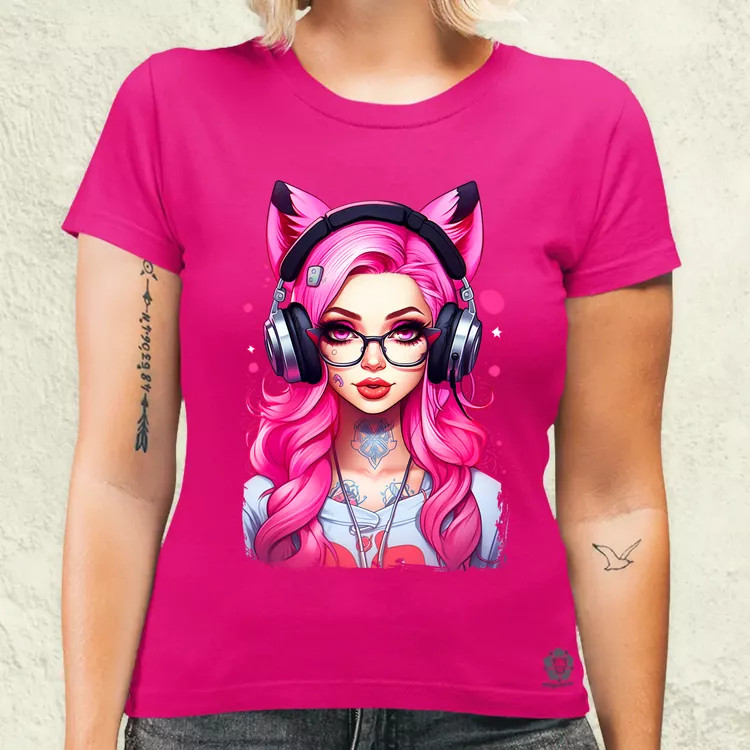 Pink gamer macskalány v4 női póló