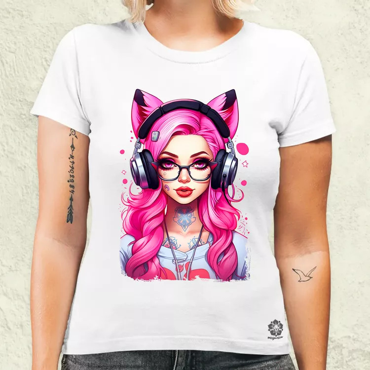 Pink gamer macskalány v4 női póló
