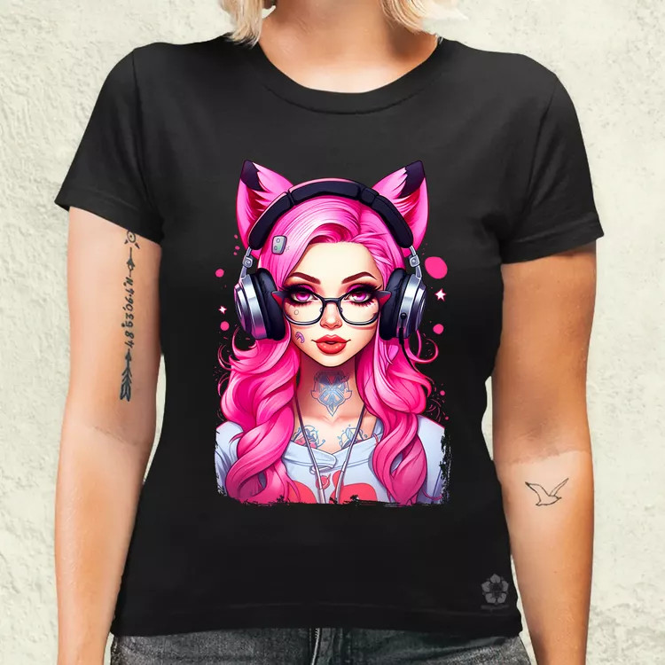 Pink gamer macskalány v4 női póló