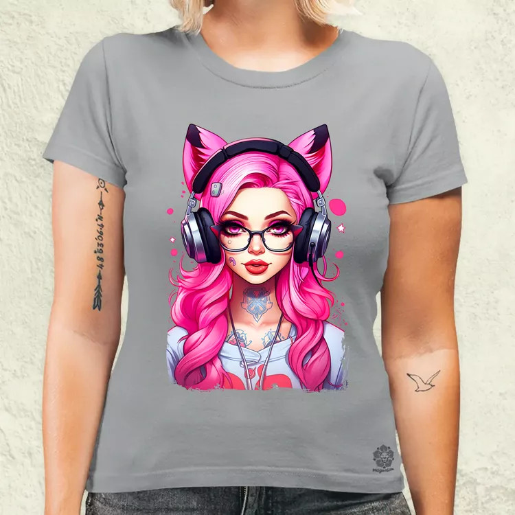 Pink gamer macskalány v4 női póló