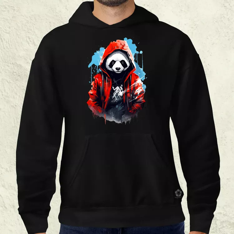 Kapucnis panda v1 férfi pulóver