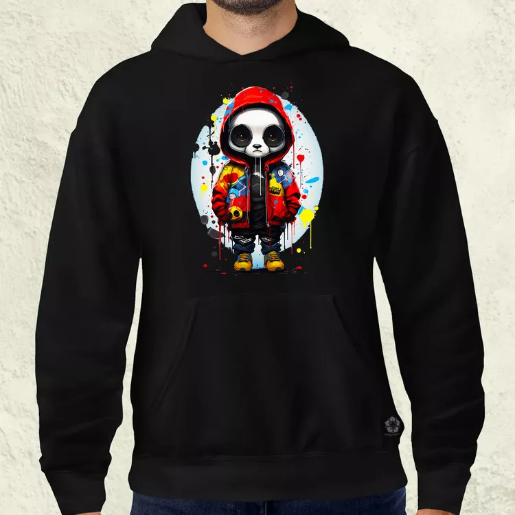 Kapucnis panda v2 férfi pulóver