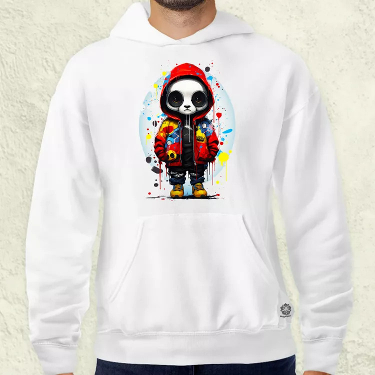 Kapucnis panda v2 férfi pulóver