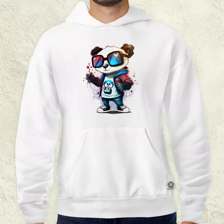 Piros-kék szemüveges panda férfi pulóver