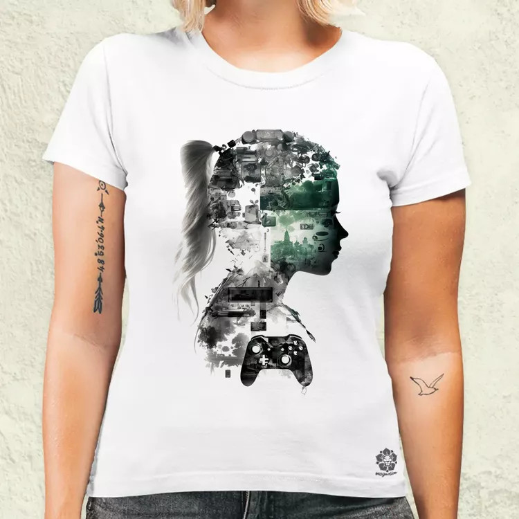 Dupla expozíció gamer lány v2 női póló