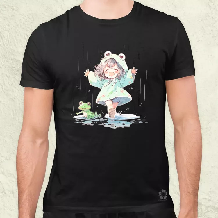 Chibi lány esőben táncol v1 férfi póló